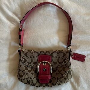 Coach Monogram Shoulder Bag Pink Leather